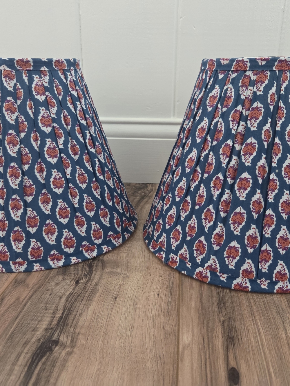Pair of Blue Floral Drum Lampshades